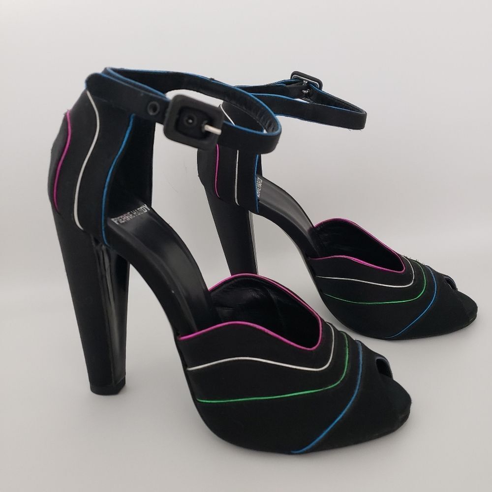 Pierre Hardy Black Satin Neon Luxury Italian Peep Toe Heels Eu 36 Us 6 — image 2 of 8